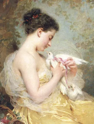 A Beauty with Doves by Charles Chaplin Oil Painting