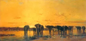 African Elephants by Charles De Tournemine Oil Painting