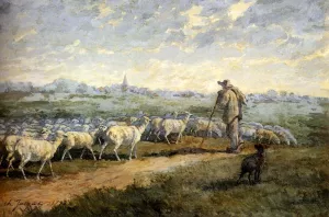 Landscape with a Flock of Sheep by Charles Emile Jacque Oil Painting