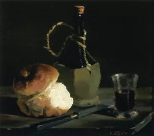 Still Life with Bread and Wine Bottle by Charles Ethan Porter Oil Painting