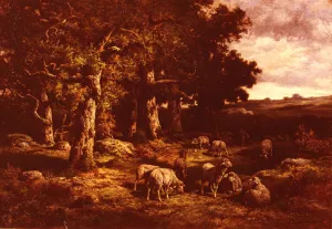 Le Troupeau De Moutons by Charles Ferdinand Ceramano Oil Painting