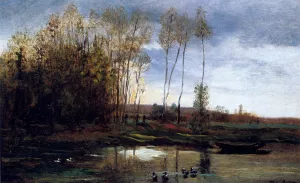 Riviere Avec Six Canards by Charles-Francois Daubigny Oil Painting