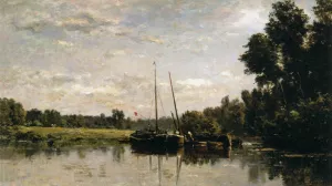 The Barges by Charles-Francois Daubigny Oil Painting