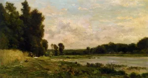 Washerwoman by the River by Charles-Francois Daubigny Oil Painting