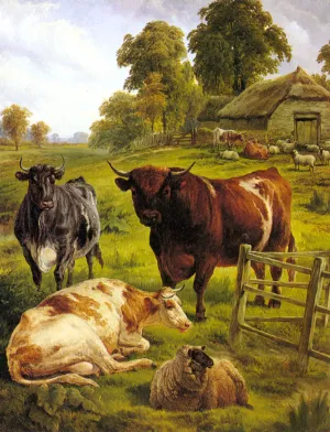 A Pedigree Bull by Charles Jones Oil Painting