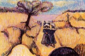 Landscape with Strolling Breton Women by Charles Laval Oil Painting