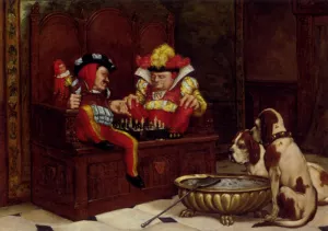 A Game For The Entertainers by Charles Louis Kratke Oil Painting