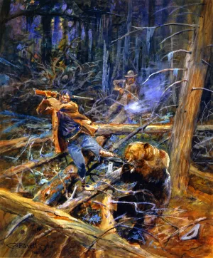 A Wounded Grizzly by Charles Marion Russell Oil Painting