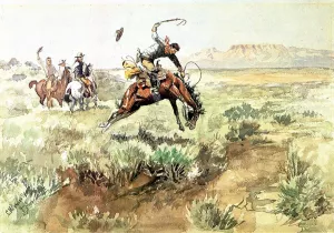Bronco Busting by Charles Marion Russell Oil Painting