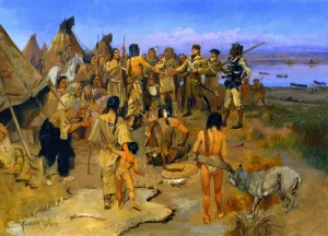 Lewis and Clark Meeting the Mandan Indians by Charles Marion Russell Oil Painting