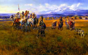 Lewis and Clark Reach Shoshone Camp Led by Sacajawea the Bird Woman by Charles Marion Russell Oil Painting