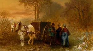 Travellers by a Horse and Cart in a Wooded Landscape by Charles Rochussen Oil Painting