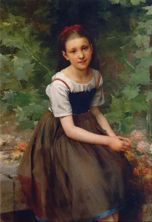 Young Girl with Flowers by Charles Victor Thirion Oil Painting