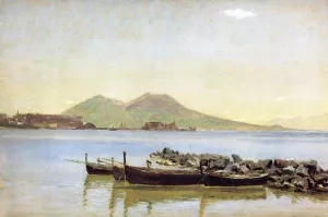 The Bay of Naples with Vesuvius in the Background by Christen Koebke Oil Painting