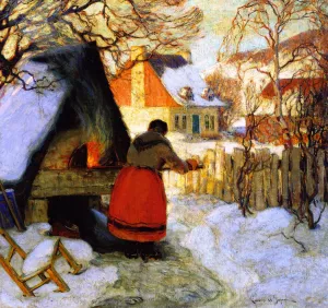 Heating the Oven, Winter Scene by Clarence Gagnon Oil Painting