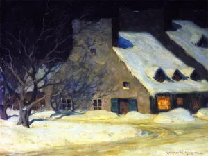 Street Scene, Quebec at Night by Clarence Gagnon Oil Painting
