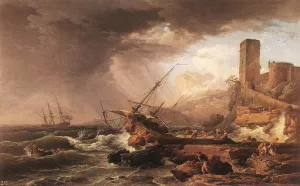 Storm with a Shipwreck by Claude-Joseph Vernet Oil Painting