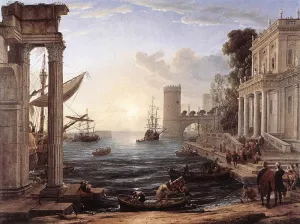 Seaport with the Embarkation of the Queen of Sheba by Claude Lorrain Oil Painting