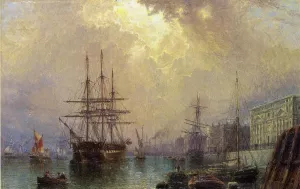 H.M.S. Warspale off Greenwich by Claude T. Stanfield Moore Oil Painting
