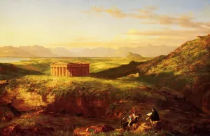 The Temple of Segesta with the Artist Sketching by Clement Pujol De Gustavino Oil Painting