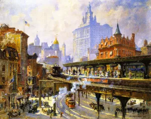 Chatham Square Station, New York by Colin Campbell Cooper Oil Painting