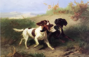 Two Spaniels in a Landscape by Conradyn Cunaeus Oil Painting