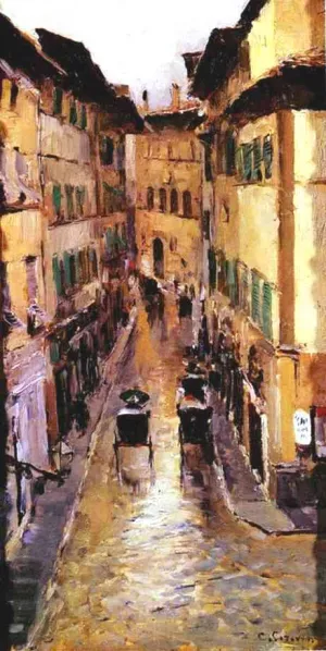 A Florence Street in the Rain by Constantin Alexeevich Korovin Oil Painting