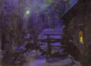 Moonlit Night. Winter by Constantin Alexeevich Korovin Oil Painting