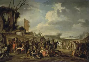 A Camp by the Ruins by Cornelis De Wael Oil Painting