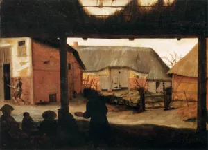 Farmyard with a Beggar by Cornelis Van Dalem Oil Painting