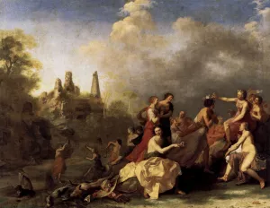 Amaryllis Giving Myrtill the Price by Cornelis Van Poelenburgh Oil Painting