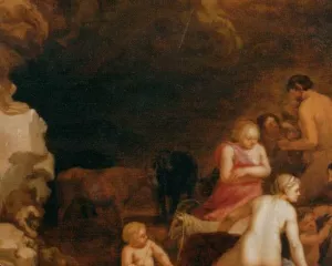 Nymphs and Satyrs at the Entrance of a Grotto by Cornelis Van Poelenburgh Oil Painting