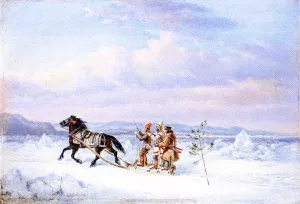 Huntsmen in Horsedrawn Sleigh by Cornelius Krieghoff Oil Painting