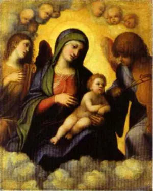 Madonna and Child in Glory with Angels by Correggio Oil Painting