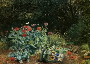 Summer Flowers in a Quiet Corner of the Garden by David Bates Oil Painting