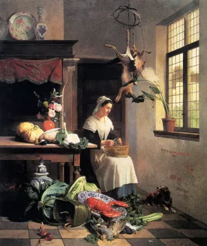 A Maid In The Kitchen by David Emile Joseph De Noter Oil Painting