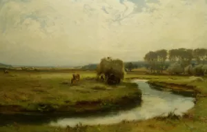 Haymaking - Seaton Marsh - Devon by David Farquharson Oil Painting