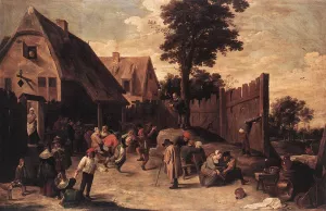 Peasants Dancing outside an Inn by David Teniers The Younger Oil Painting