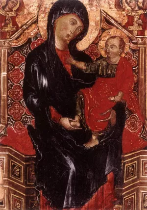 Virgin and Child Enthroned between Two Archangels Detail by Deodato Di Orlandi Oil Painting