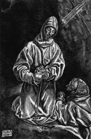 St Francis and Brother Leo Meditating on Death by Diego De Astor Oil Painting