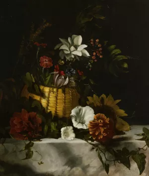 Basket of Flowers on a Marble Ledge by Dirck De Bray Oil Painting