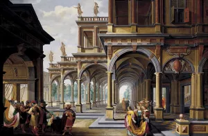 Architectural Capriccio with Jephthah and His Daughter by Dirck Van Delen Oil Painting
