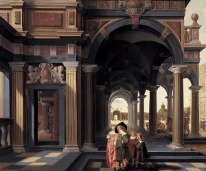 Elegant Figures in a Loggia by Dirck Van Delen Oil Painting
