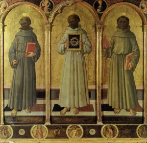 Three Franciscan Saints by Domenico Da Tolmezzo Oil Painting