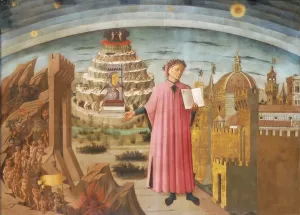 Dante Illuminating Florence with His Poem Detail by Domenico Di Michelino Oil Painting