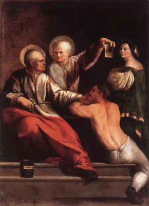 St Cosmas and St Damian by Dossi Battista Oil Painting