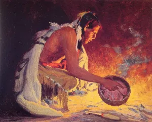 Indian by Firelight by E. Irving Couse Oil Painting