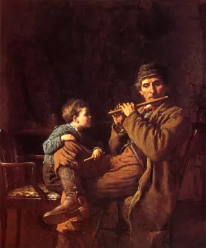 An Earnest Pupil also known as The Fifers by Eastman Johnson Oil Painting