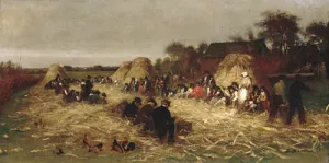 Corn Husking at Nantucket by Eastman Johnson Oil Painting