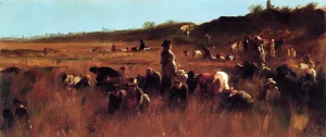 Cranberry Pickers, Nantucket by Eastman Johnson Oil Painting